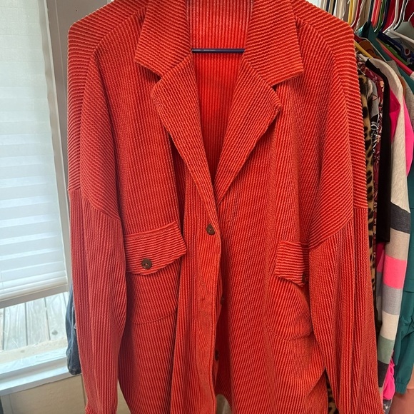 Women's Orange Ribbed and Stretchy Jacket - Picture 1 of 2